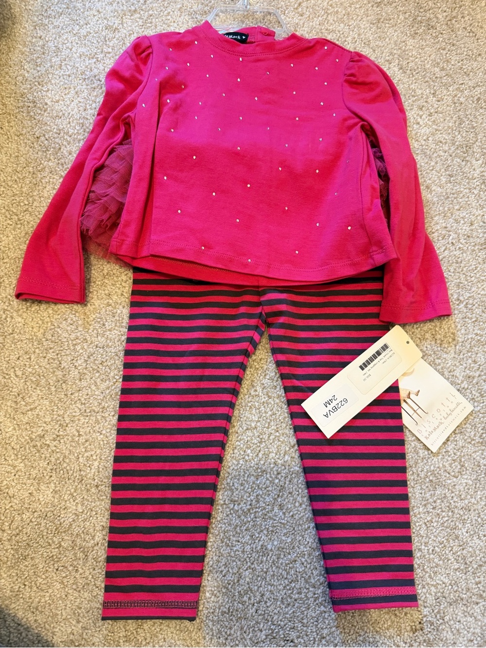 Pink Long Sleeve Top & Striped Leggings Set